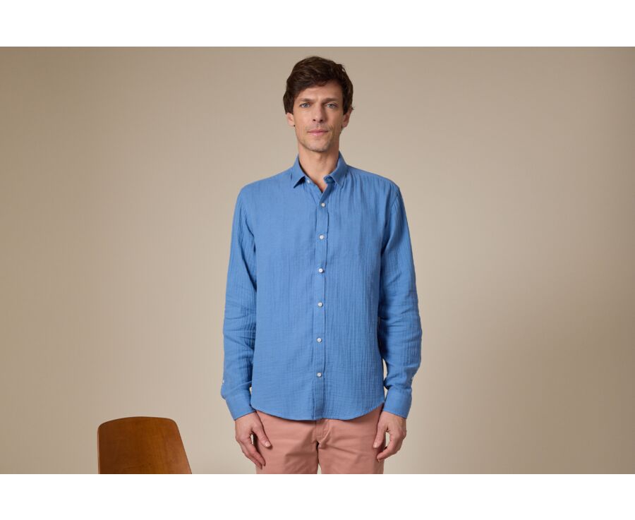 Blue Cotton Shirt - French Collar - SYLVIEN