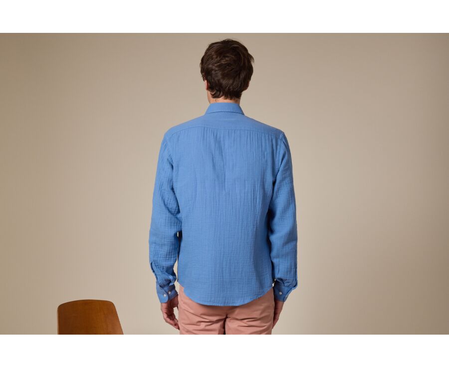 Blue Cotton Shirt - French Collar - SYLVIEN