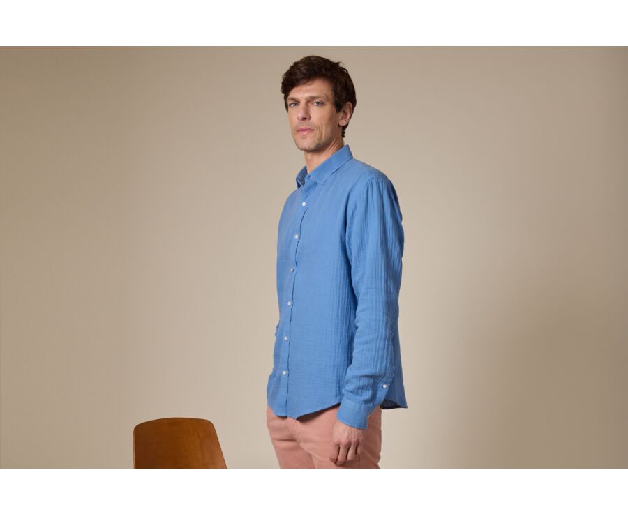 Blue Cotton Shirt - French Collar - SYLVIEN