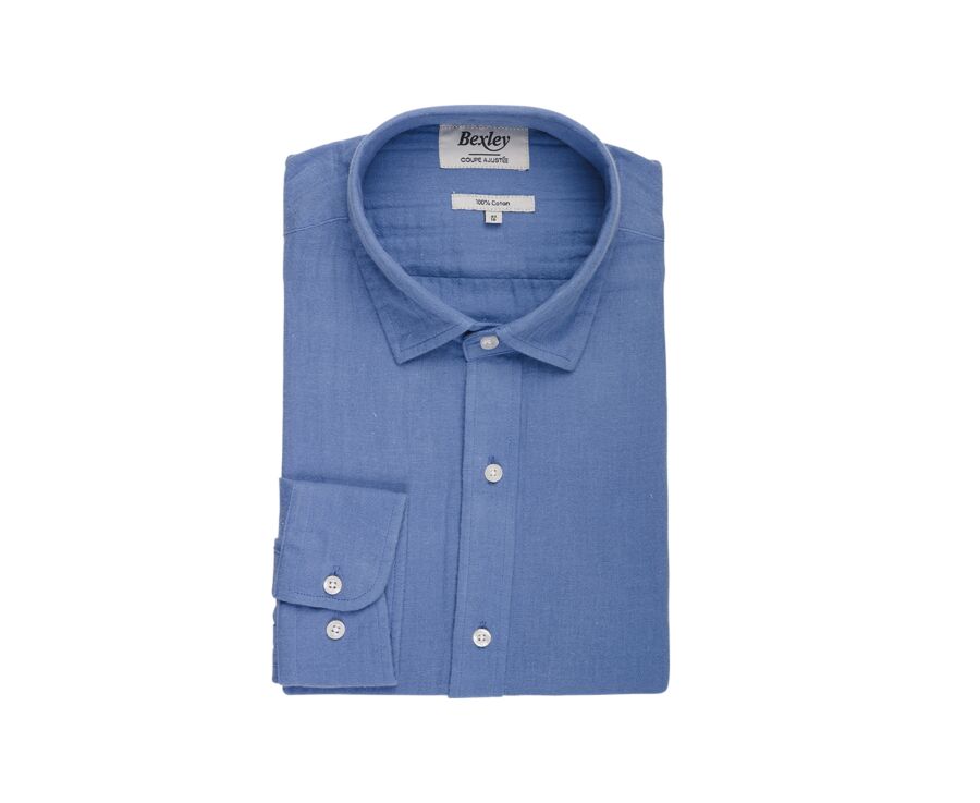 Blue Cotton Shirt - French Collar - SYLVIEN