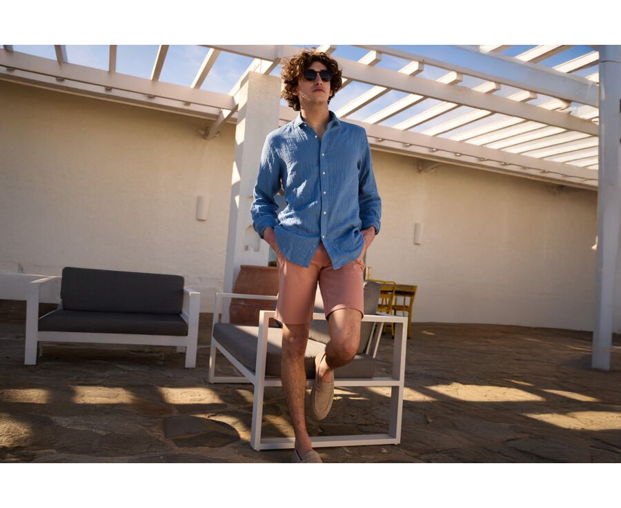 Blue Cotton Shirt - French Collar - SYLVIEN