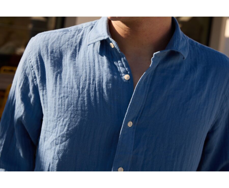 Blue Cotton Shirt - French Collar - SYLVIEN