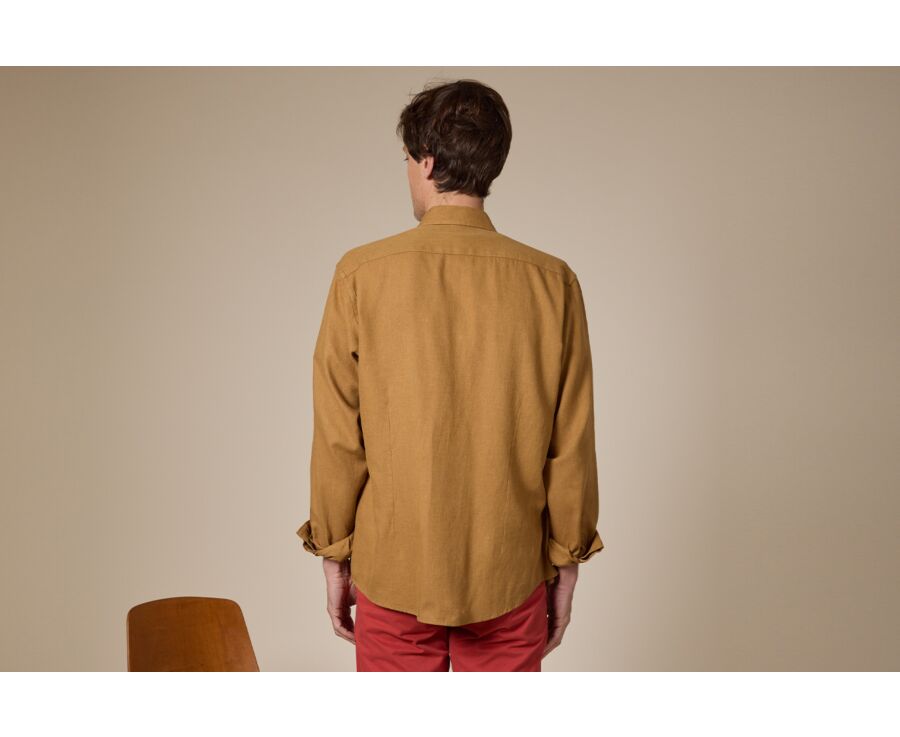 Men's overshirt in cotton/linen Dark Camel - CORANTIN