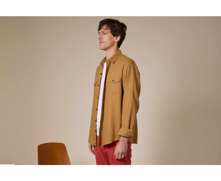 Men's overshirt in cotton/linen Dark Camel - CORANTIN
