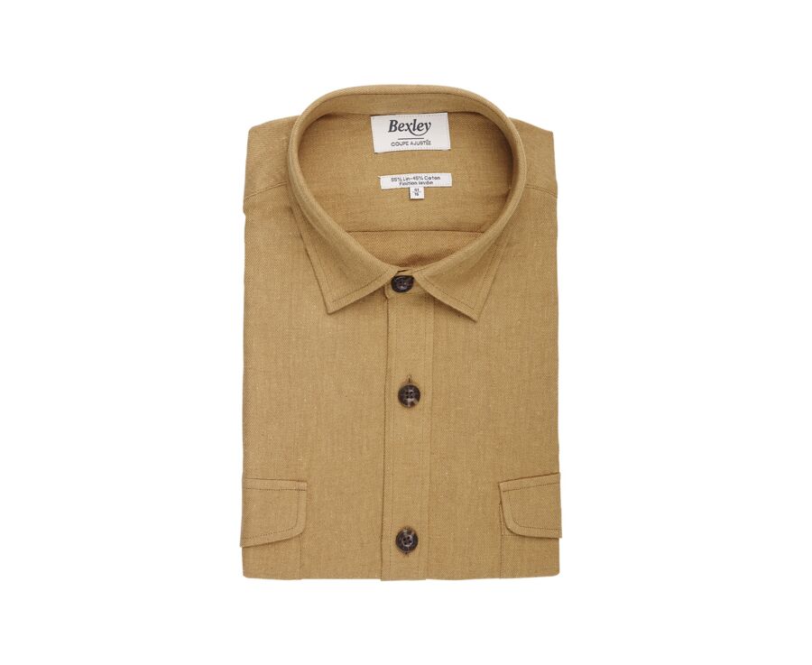 Men's overshirt in cotton/linen Dark Camel - CORANTIN