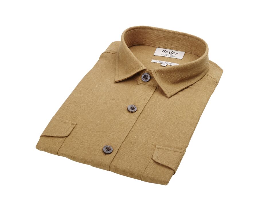 Men's overshirt in cotton/linen Dark Camel - CORANTIN