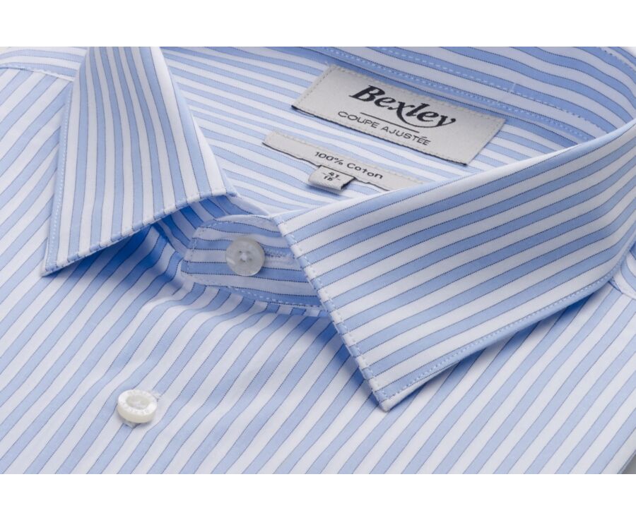 Light blue and white striped shirt - French collar - LEONDRE