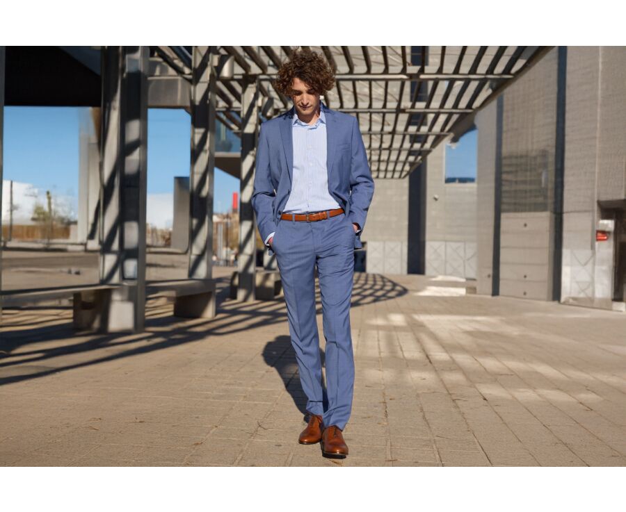 Light blue and white striped shirt - French collar - LEONDRE