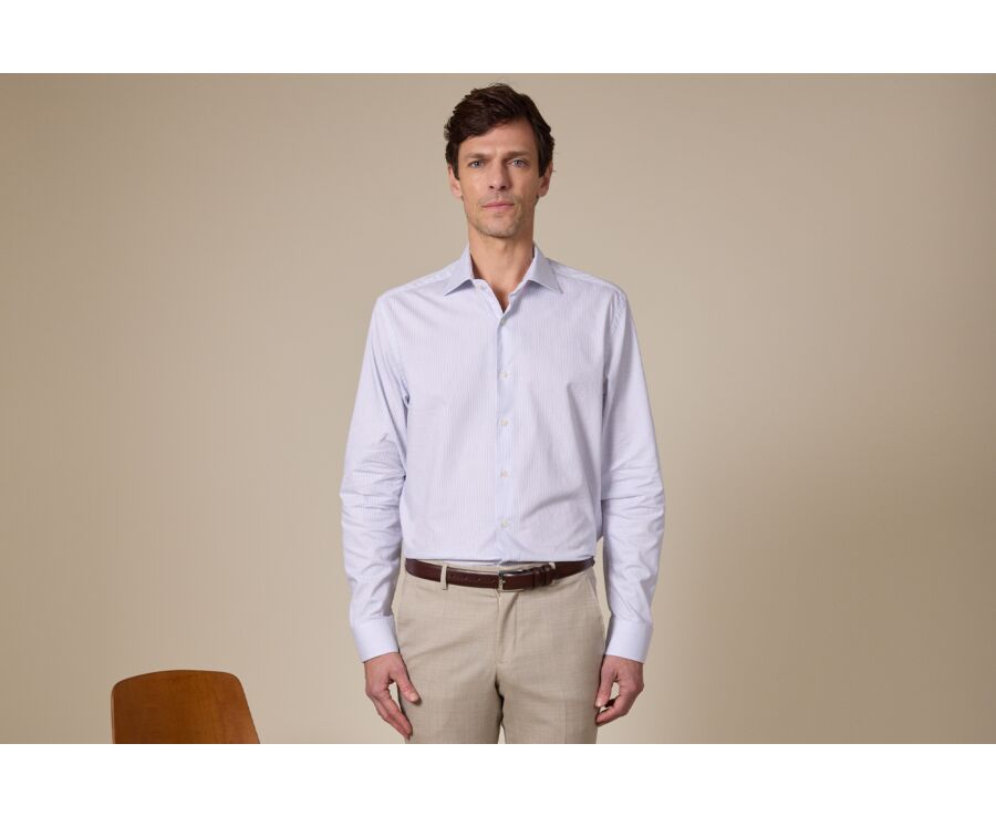 White and navy striped shirt - Italian collar - SANTINO