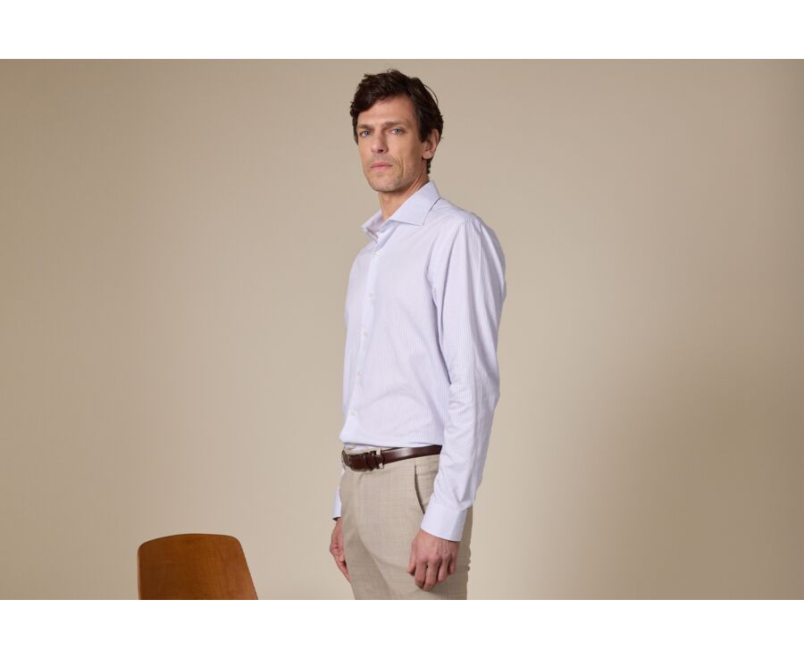 White and navy striped shirt - Italian collar - SANTINO