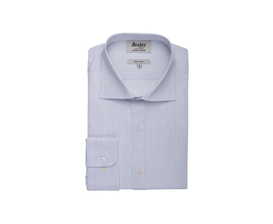 White and navy striped shirt - Italian collar - SANTINO