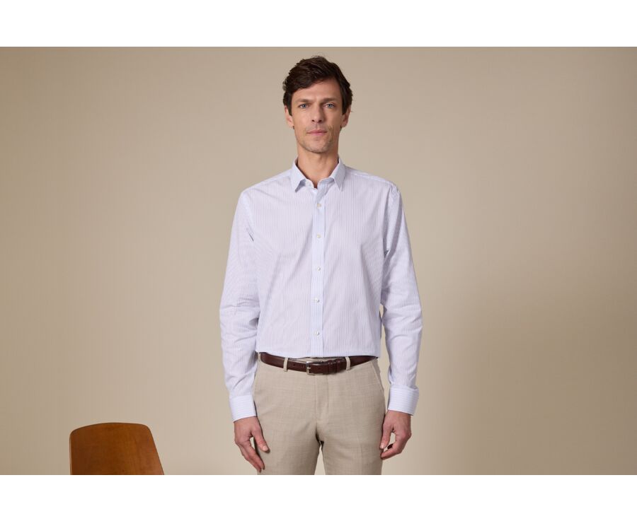 Navy White and Blue striped poplin shirt - CLAIREMONT