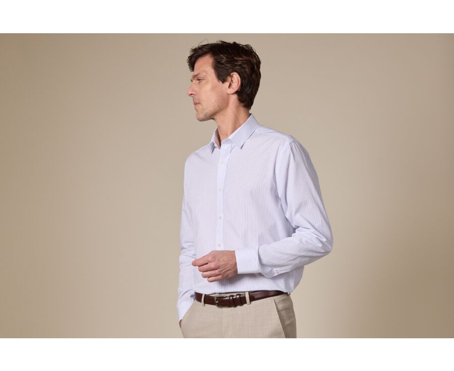 Navy White and Blue striped poplin shirt - CLAIREMONT