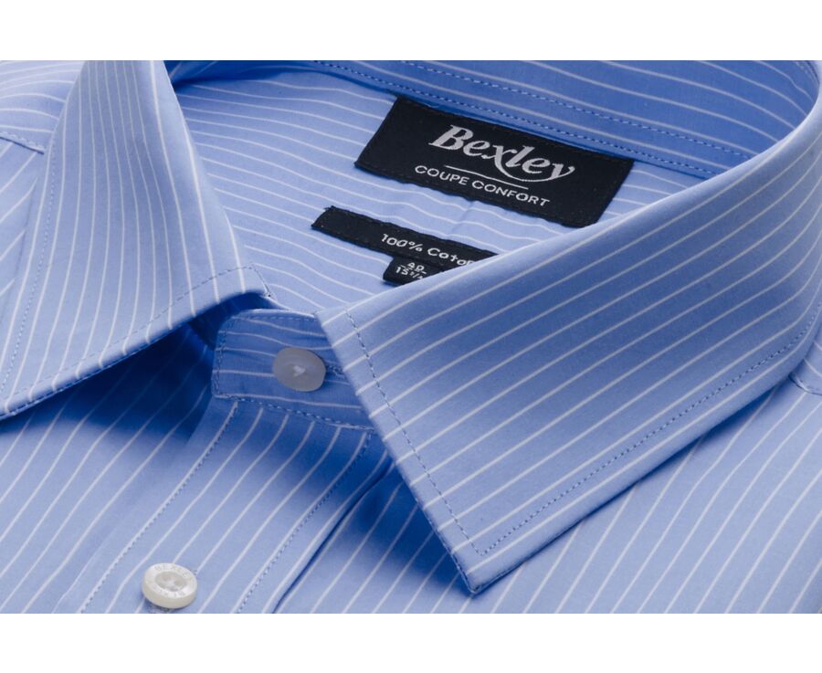 Blue printed shirt - white stripes - Straight collar - BERTHOD