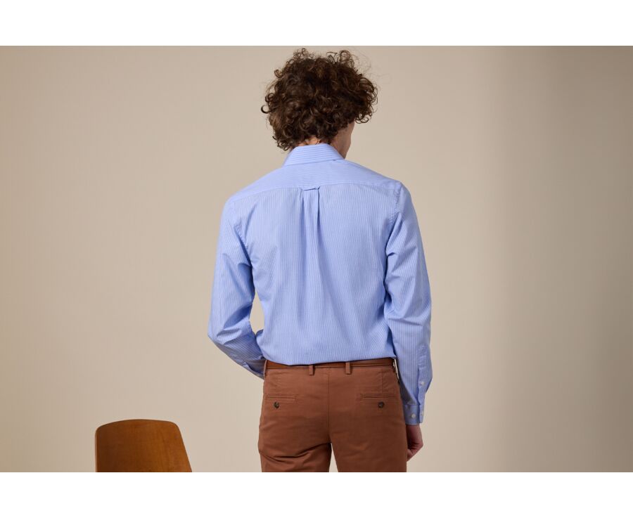 Blue printed shirt - white stripes - Straight collar - BERTHOD