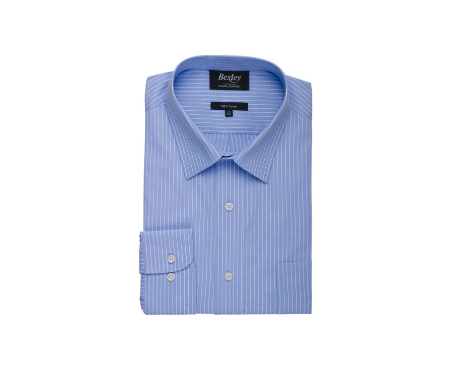 Blue printed shirt - white stripes - Straight collar - BERTHOD