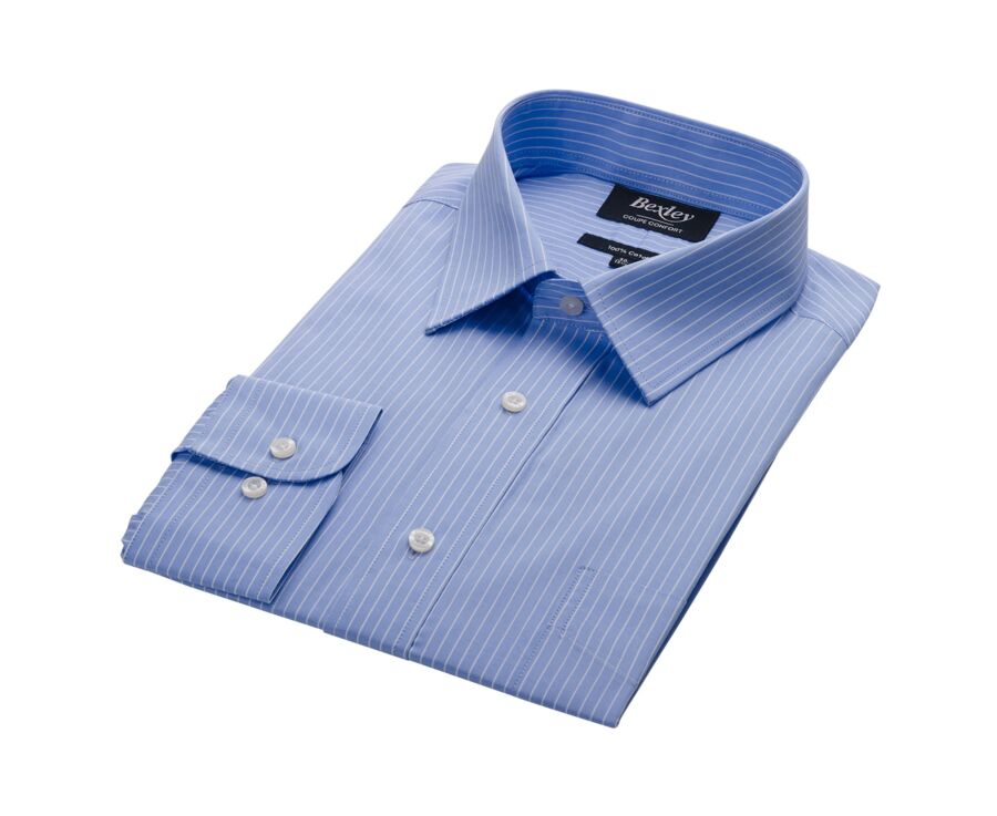 Blue printed shirt - white stripes - Straight collar - BERTHOD
