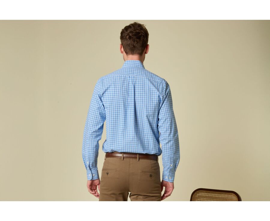 Men's shirt in cotton - Blue & Soft Blue Checks - CULLEN