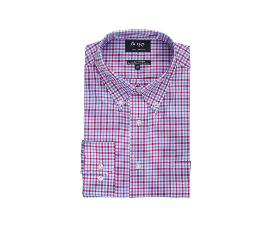 Men's shirt in cotton with white, blue, and pink checks - CULLEN