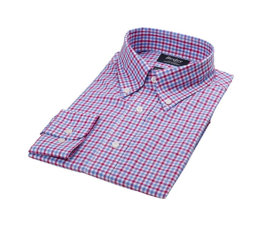 Men's shirt in cotton with white, blue, and pink checks. - CULLEN