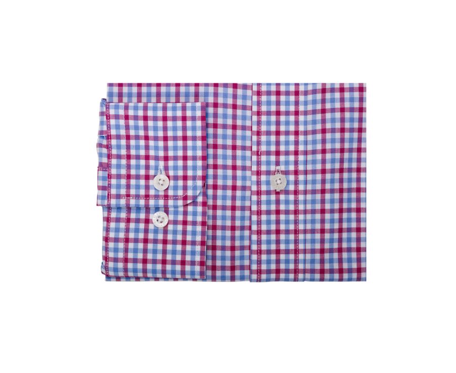 Men's shirt in cotton with white, blue, and pink checks. - CULLEN