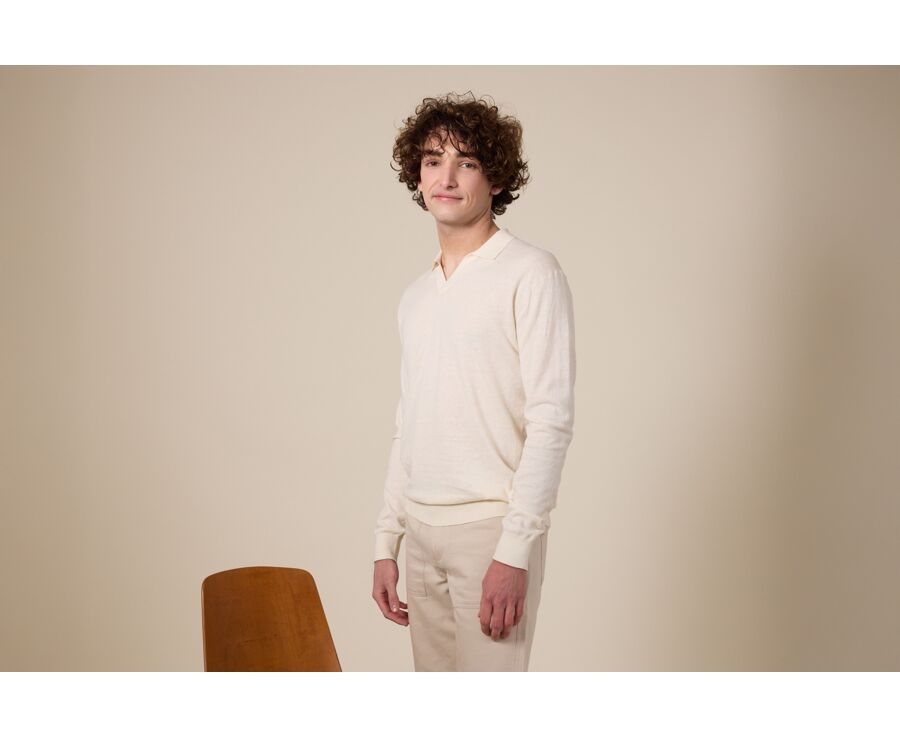 Men's Sweater with Polo Collar, String Color - BRAVLIN
