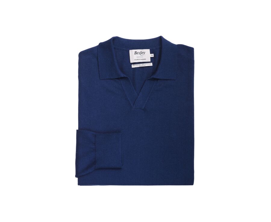 Men's Sweater with Polo Collar, Navy Denim - BRAVLIN