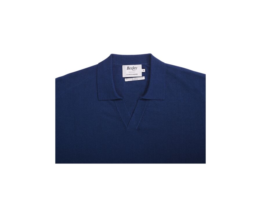 Men's Sweater with Polo Collar, Navy Denim - BRAVLIN
