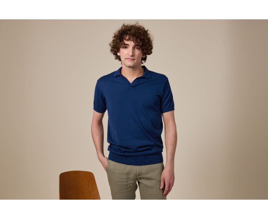 Men’s Dress Knit Polo Shirt Without Buttons Indigo - BRAVEN
