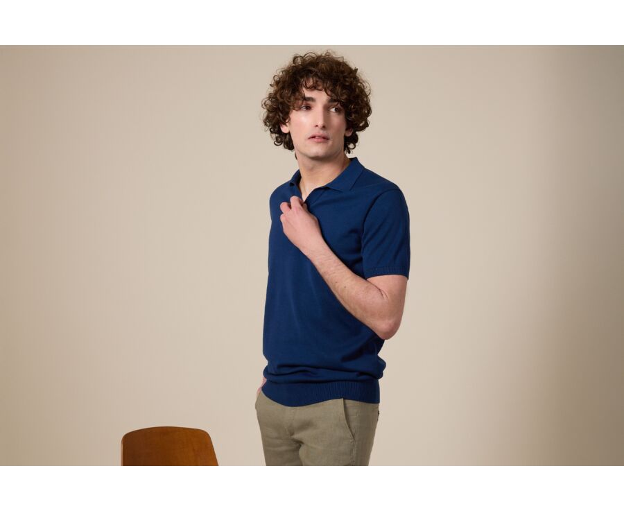 Men’s Dress Knit Polo Shirt Without Buttons Indigo - BRAVEN