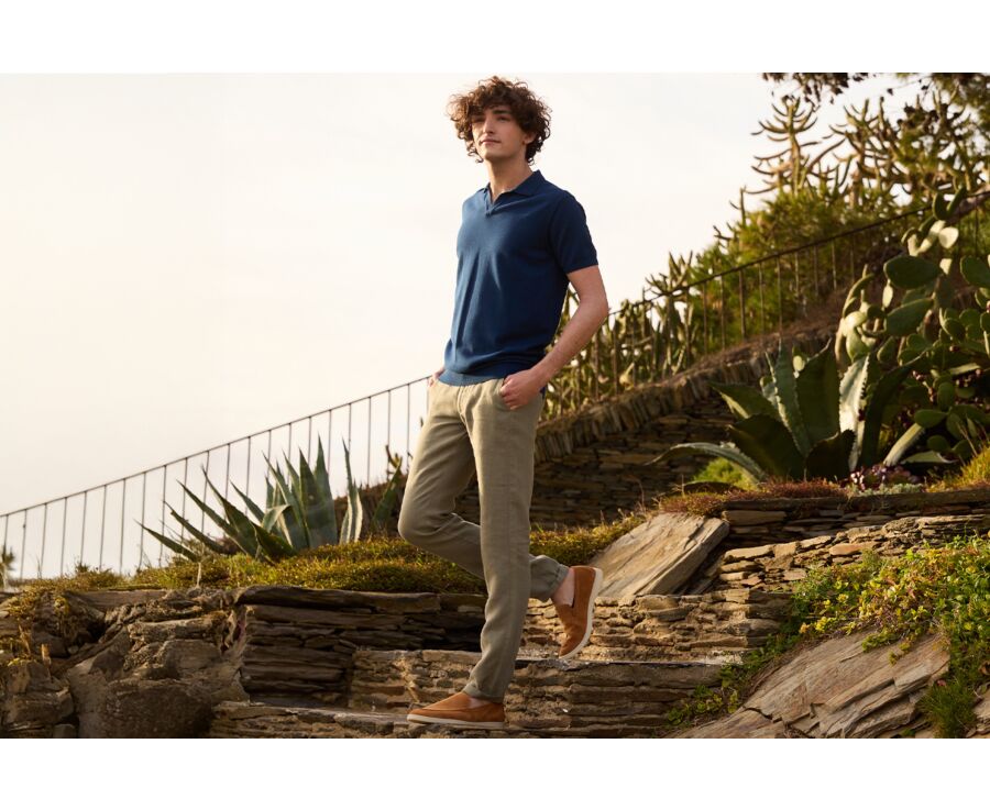 Men’s Dress Knit Polo Shirt Without Buttons Indigo - BRAVEN