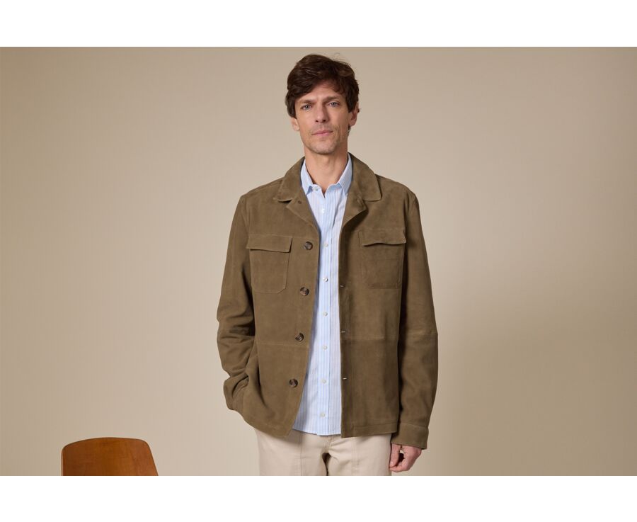 Khaki Suede Men's Leather Jacket - SEDRICK