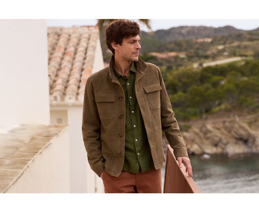 Khaki Suede Men's Leather Jacket - SEDRICK