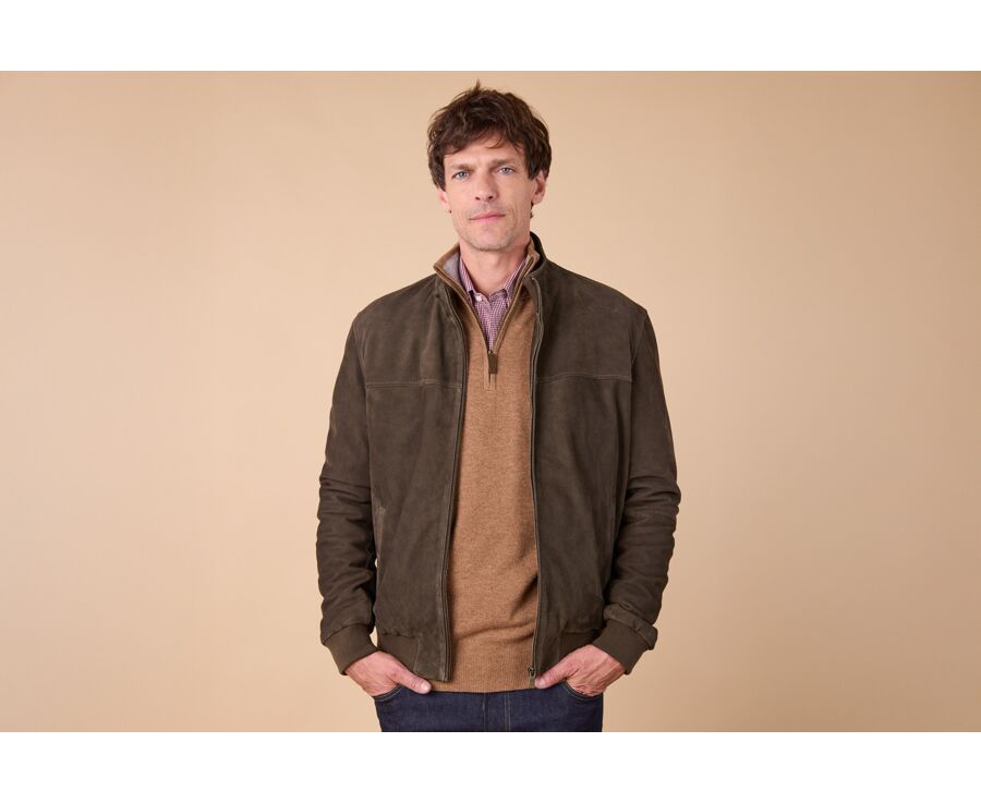 Khaki velvet jacket - 100% leather - SEAVER