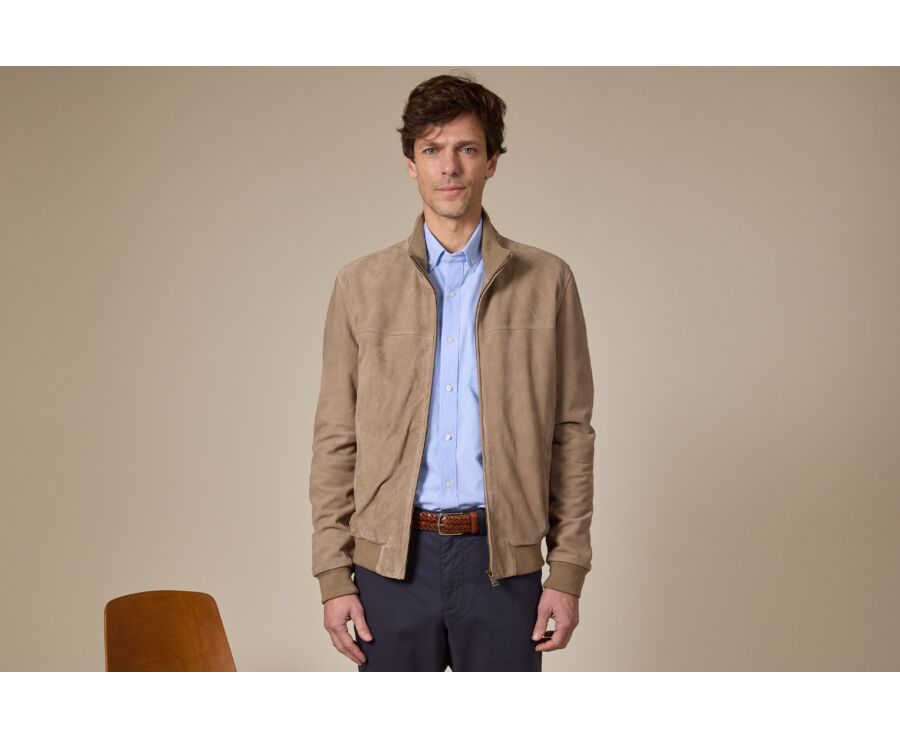 Beige suede jacket - 100% leather - SEAVER