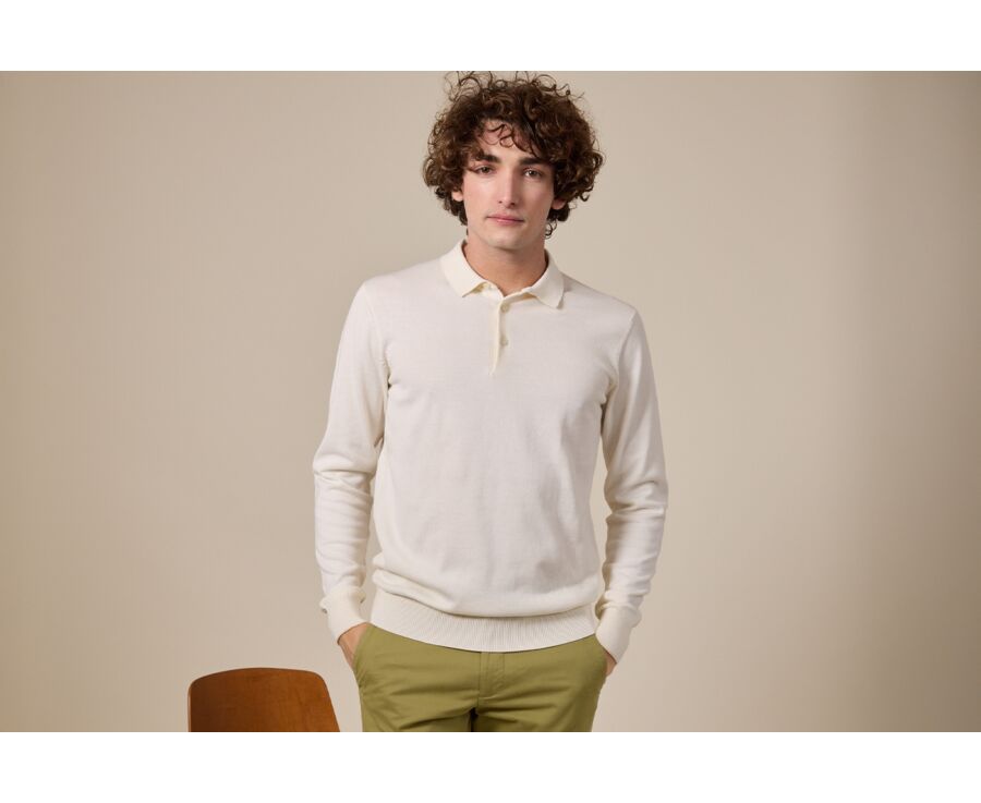 Men’s Dress Knit Pullover Ecru  - Polo Collar - BRAIDEN ML