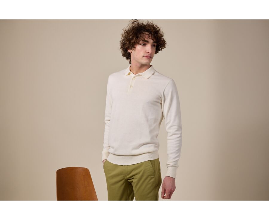 Men’s Dress Knit Pullover Ecru  - Polo Collar - BRAIDEN ML
