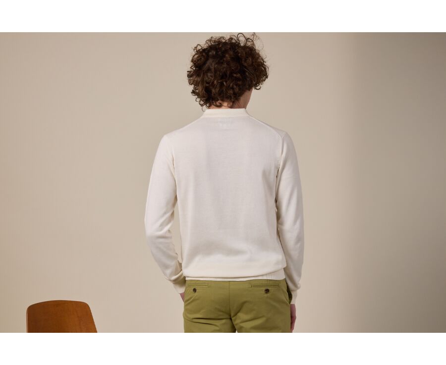 Men’s Dress Knit Pullover Ecru  - Polo Collar - BRAIDEN ML