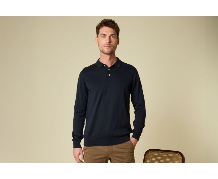 Men’s Dress Knit Pullover Navy  - Polo Collar - BRAIDEN ML