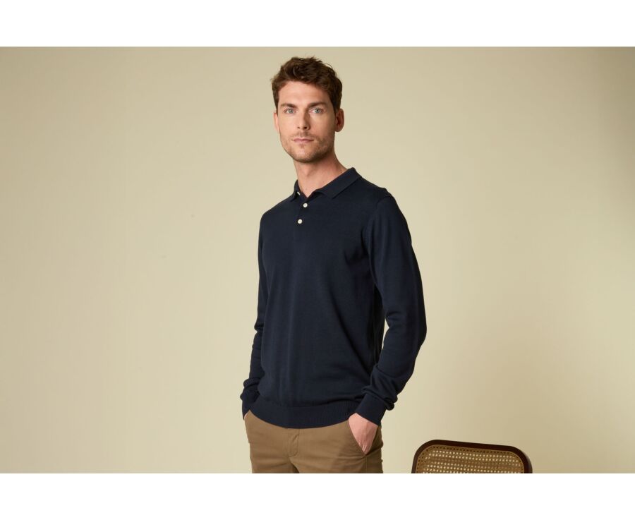 Men’s Dress Knit Pullover Navy  - Polo Collar - BRAIDEN ML