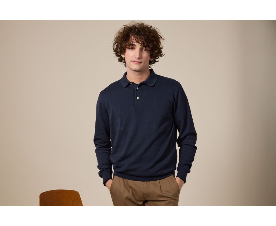 Men’s Dress Knit Pullover Prussian Blue - Polo Collar - BRAIDEN ML