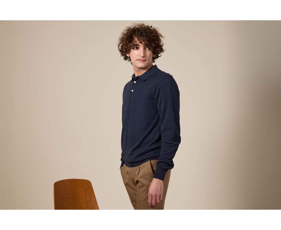 Men’s Dress Knit Pullover Prussian Blue - Polo Collar - BRAIDEN ML