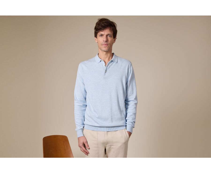 Men’s Dress Knit Pullover Light Blue Melange - Polo Collar - BRAIDEN ML