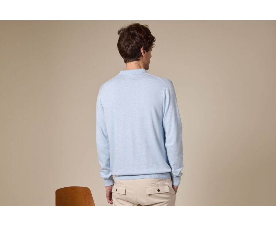 Men’s Dress Knit Pullover Light Blue Melange - Polo Collar - BRAIDEN ML