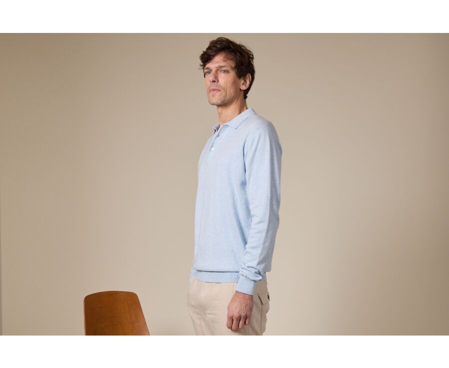 Men’s Dress Knit Pullover Light Blue Melange - Polo Collar - BRAIDEN ML