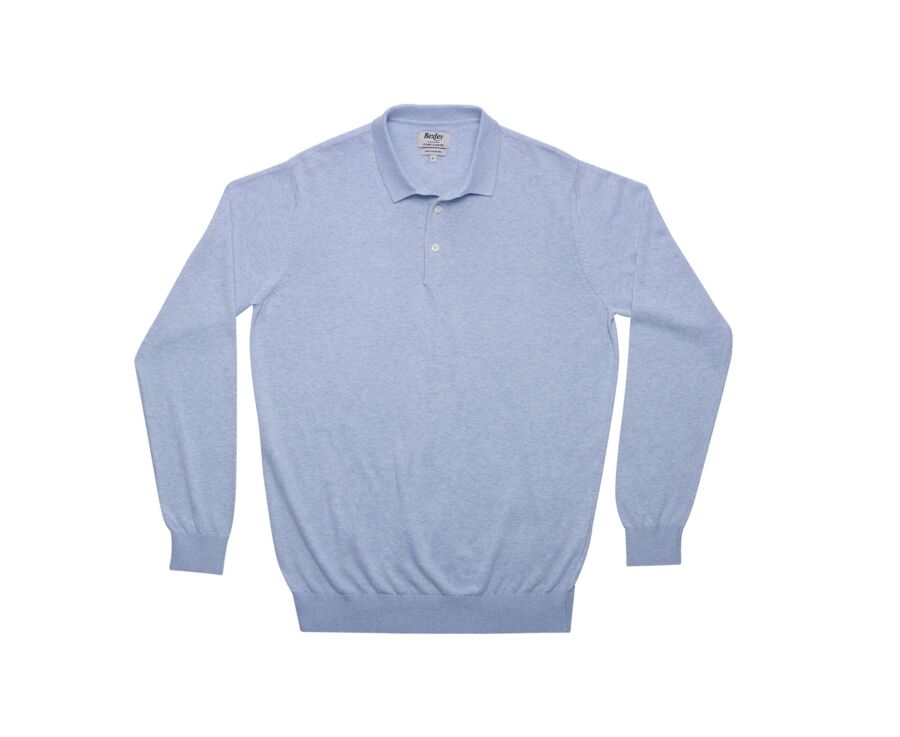 Men’s Dress Knit Pullover Light Blue Melange - Polo Collar - BRAIDEN ML