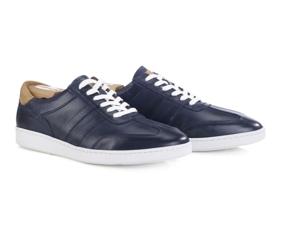 Men's Navy Leather Trainers - VERONA