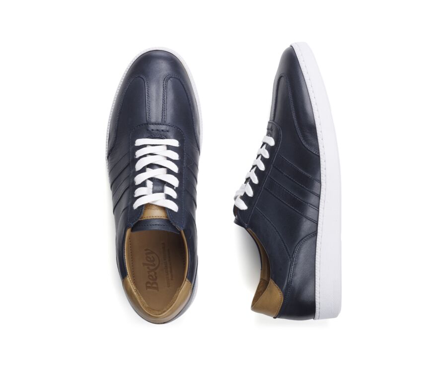 Men's Navy Leather Trainers - VERONA
