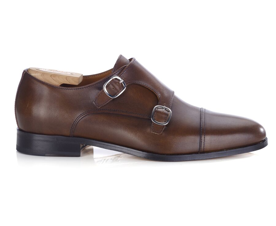 Men’s Double Monk Strap Shoes Caramel Patina - CHEWTON