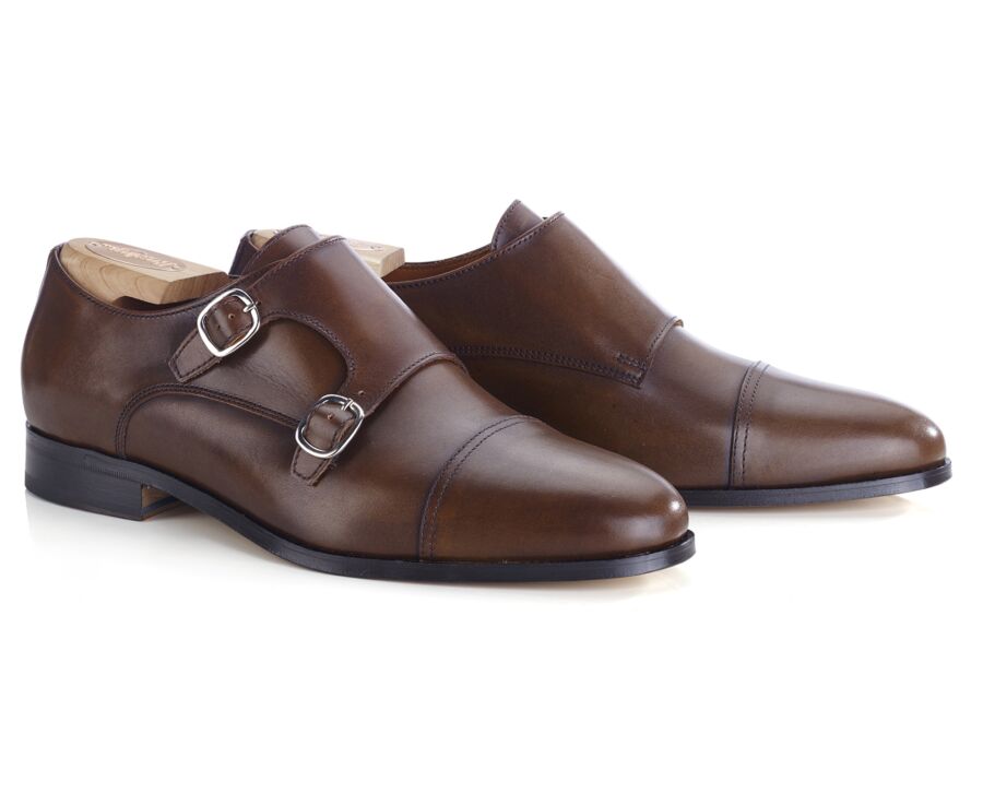 Men’s Double Monk Strap Shoes Caramel Patina - CHEWTON